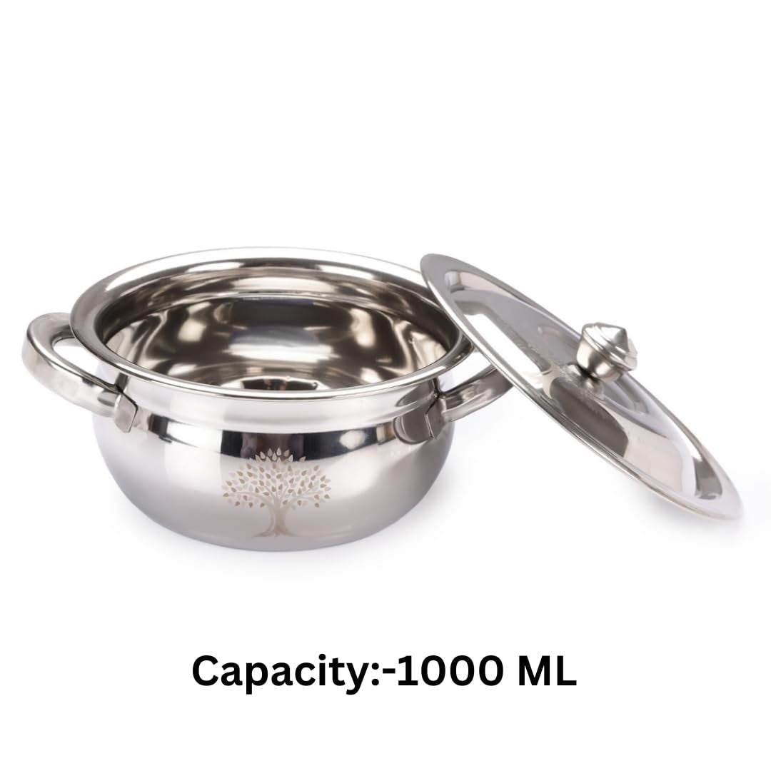 Aruna 1pc Apple Handi 16 cm Laser Finish,Induction compatiable, Biryani/Seving/Cooking/Bowl Handi with Lid, Cooking and Serving Handi, Kitchen Utensils (1000 ML)