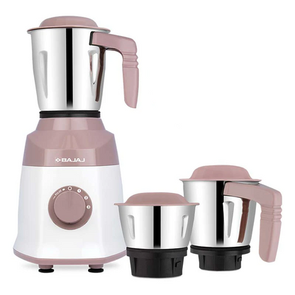 Bajaj Military Series Duetto 500W Mixer Grinder – 3 Stainless Steel Jars, DuraCut Blades, Pulse Mode, Overload Protection, Lilac White