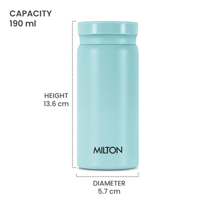 Milton Minimate 200 Thermosteel Insulated Water Bottle, 190 ml, 24 Hr Hot and Cold | Leak Proof Lid, ISI Certified I Vacuum Insulated | for Office, Gym, School | Blue