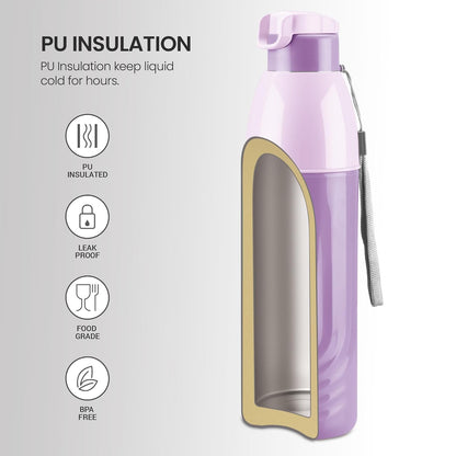 Milton Kool Nectar 900 Plastic Insulated Water Bottle, 700 ml Each, Purple & Sky Blue | Portable | Leak-Proof Flip Top Cap |Easy Grip | Hot or Cold | School | Office | Sports | Travel Bottle