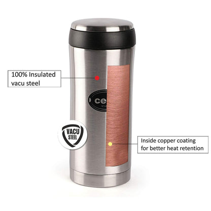 Cello My Cup Stainless Steel Water Bottle | Leak-Proof Cap & Wide Mouth Opening | Thermo Steel Technology | Ideal for Gym or Various Outdoor Activities Like Hiking, Trekking | 350ml- Silver