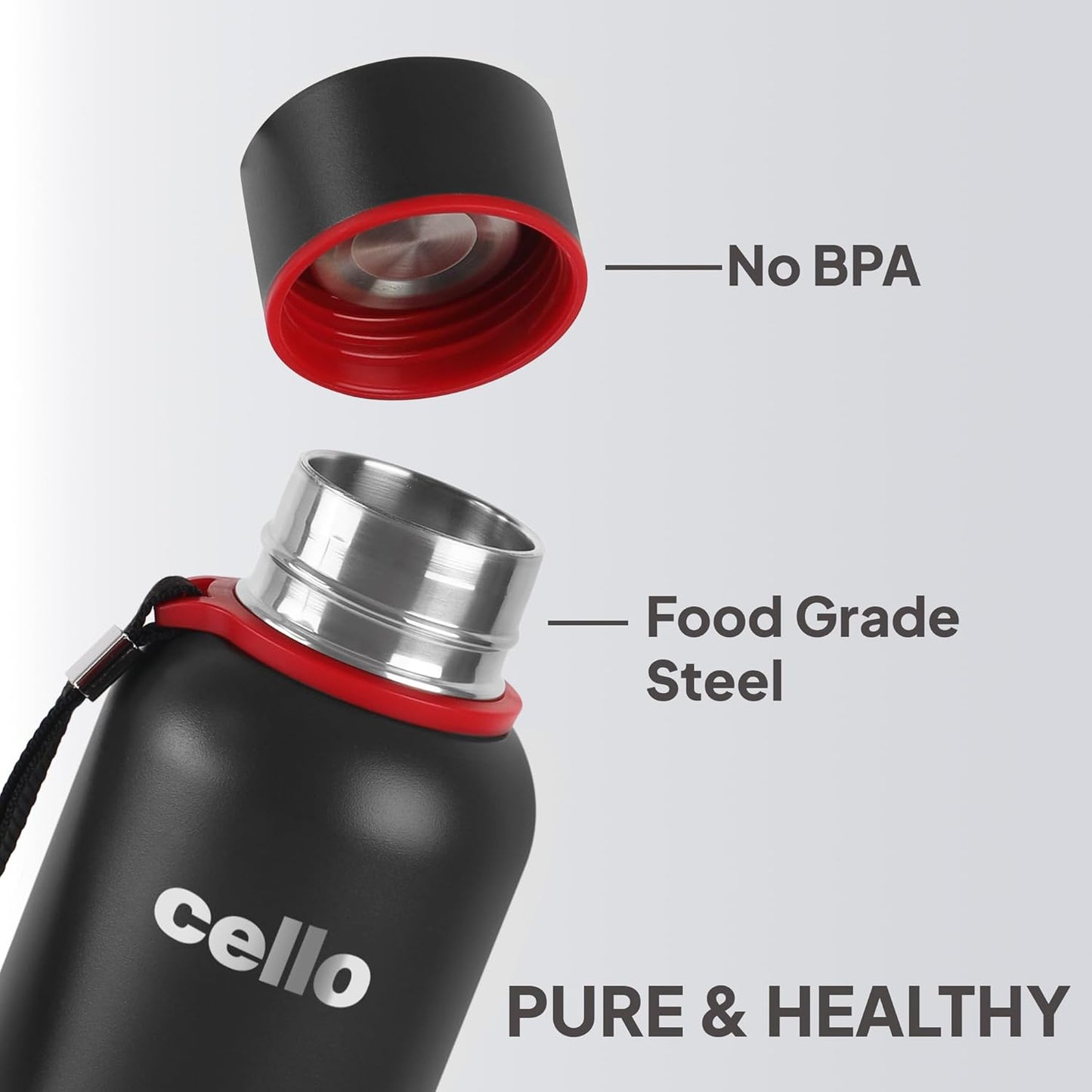 Cello Duro Kent Thermosteel Flask with DTP Coating, 750ml, Black | 24 Hours Hot and Cold Stainless Steel Bottle | Flask for Tea Coffee | Ideal for Office, Gym, Home, Hiking, Trekking, Travel Bottle