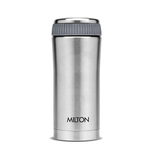 Milton Optima 350 Thermosteel Hot and Cold Flask, 340 ml, Silver | Vacuum Insulated | Rust Proof | Leak Proof | Tea | Coffee | Juice