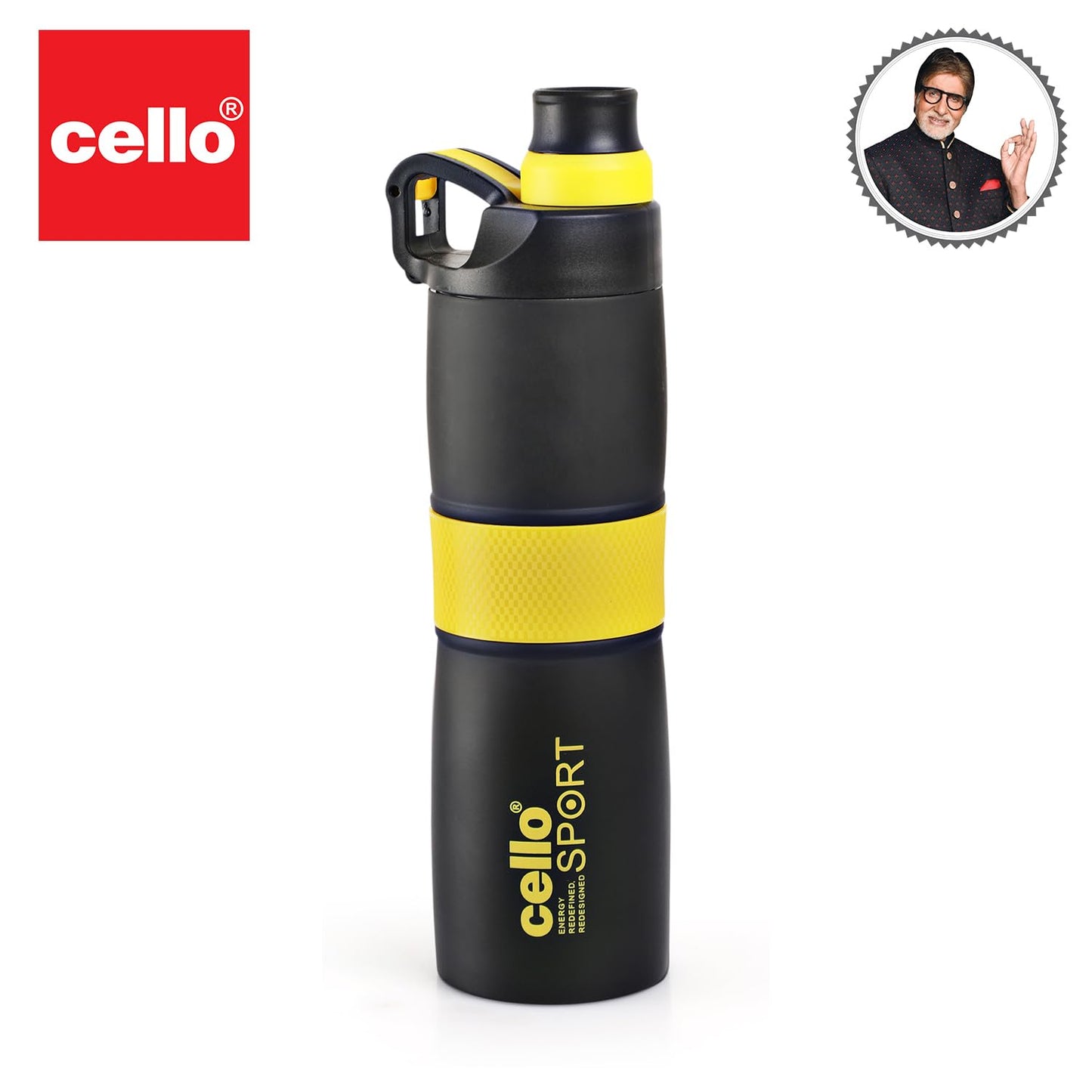 Cello Force Vacuum Insulated Flask | Hot and Cold Water Bottle with Anti-Slip Grip | Double Walled Sports Bottle for Travel, Home, Office, School | 700ml, Yellow