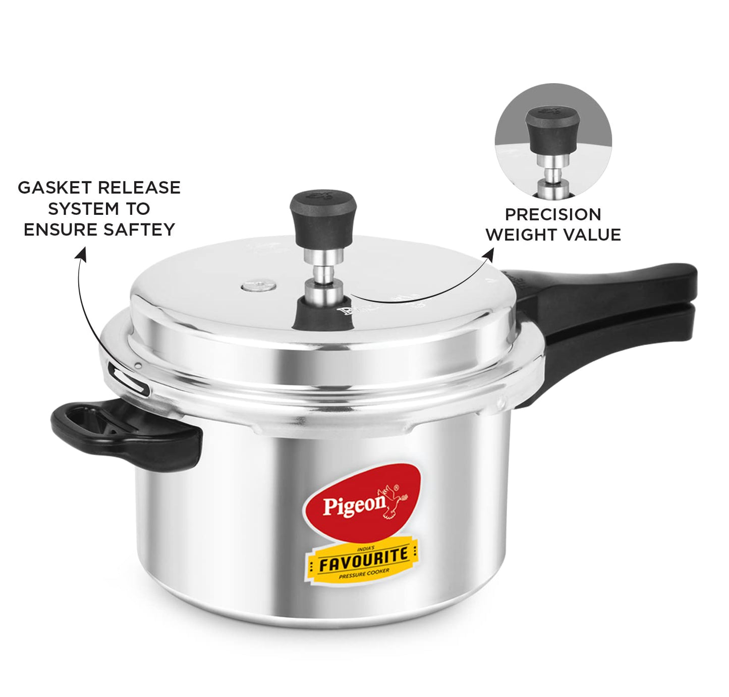 Pigeon by Stovekraft Favourite Induction Base Aluminium Pressure Cooker with Outer Lid, 5 Litres, Silver