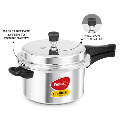 Pigeon by Stovekraft Favourite Induction Base Aluminium Pressure Cooker with Outer Lid, 5 Litres, Silver