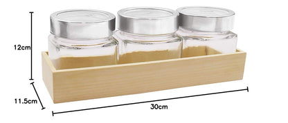 Treo by Milton Cuwood Storage Jar with Wooden Tray Set of 3, 580 ml