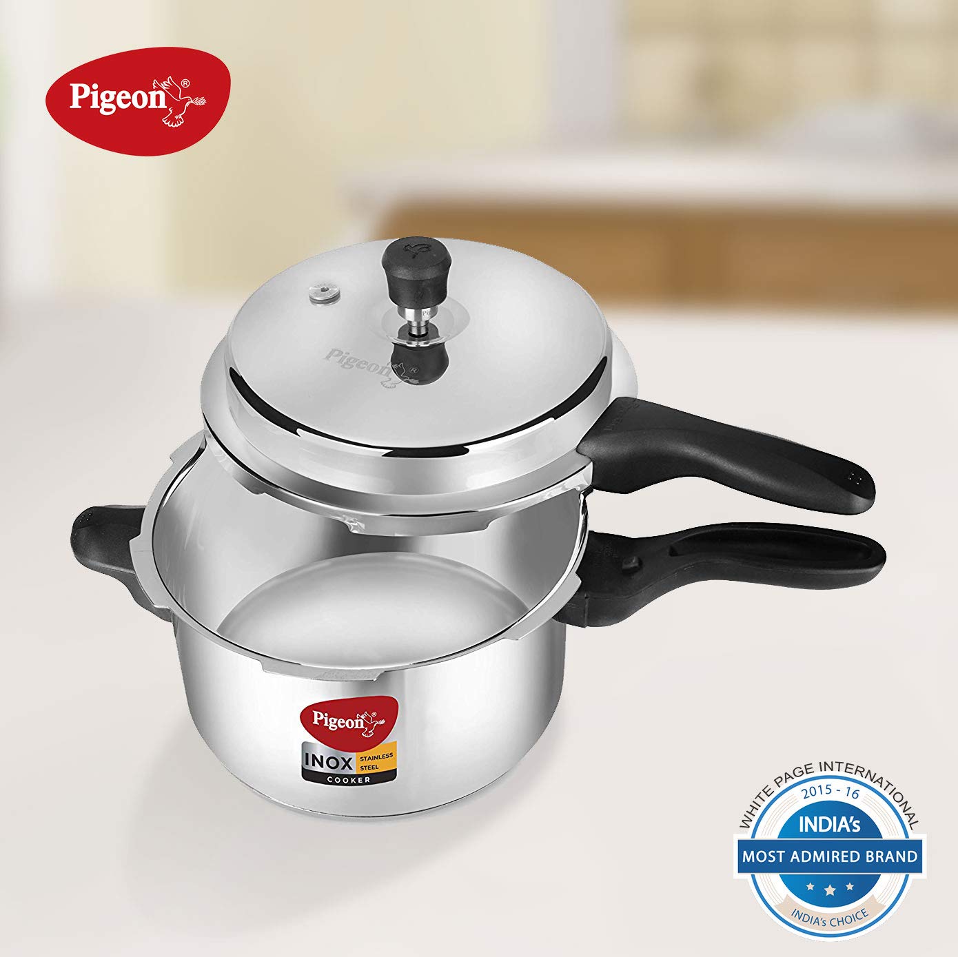 Pigeon by Stovekraft Inox Stainless Steel Pressure Cooker with Outer Lid, Compatible for Gas Stove and Induction, 3 Litre, Silver