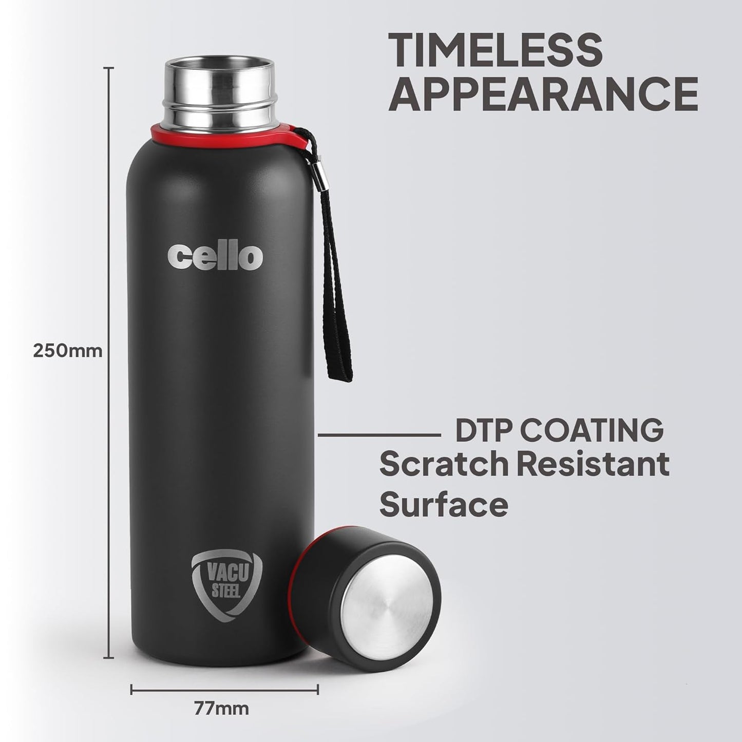 Cello Duro Kent Thermosteel Flask with DTP Coating, 750ml, Black | 24 Hours Hot and Cold Stainless Steel Bottle | Flask for Tea Coffee | Ideal for Office, Gym, Home, Hiking, Trekking, Travel Bottle