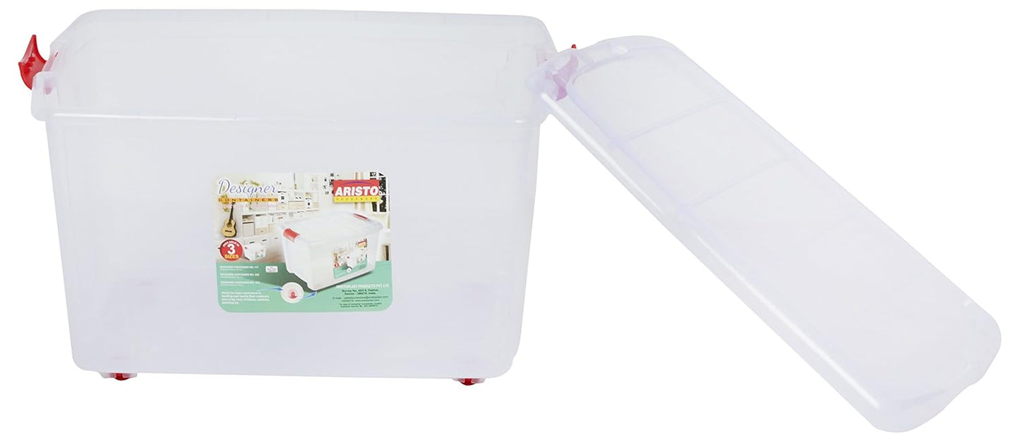 ARISTO Designer 111 Multipurpose Plastic Storage Container Box with Wheels 25 LTR (Clear, Transparent)