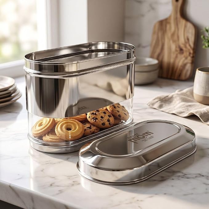 Apex ,Premium Stainless Steel Storage Container with Transparent Window Design, Airtight Kitchen Storage Jar for Rice, Pulses, Snacks & Dry Fruits