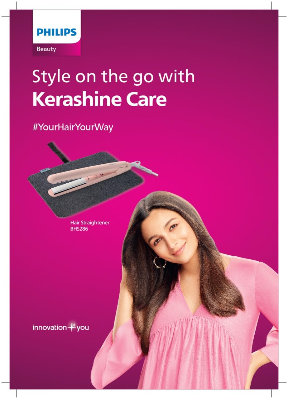 Philips BHS286/00 New Keratin Infused Ceramic Plates Travel Friendly Straightener