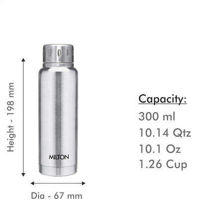 Milton Elfin 300 Thermosteel Water Bottle 300 ml, 24 Hr Hot and Cold I Leak Proof Lid, ISI Certified I Vacuum Insulated I for Office, Gym, School I Silver