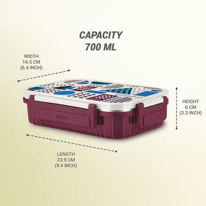 MILTON Fun Feast 3 Inner Stainless Steel Tiffin Box, 700 ml, Maroon | 3 compartments | PU Insulated | BPA Free | Easy to Carry | Easy to Clean