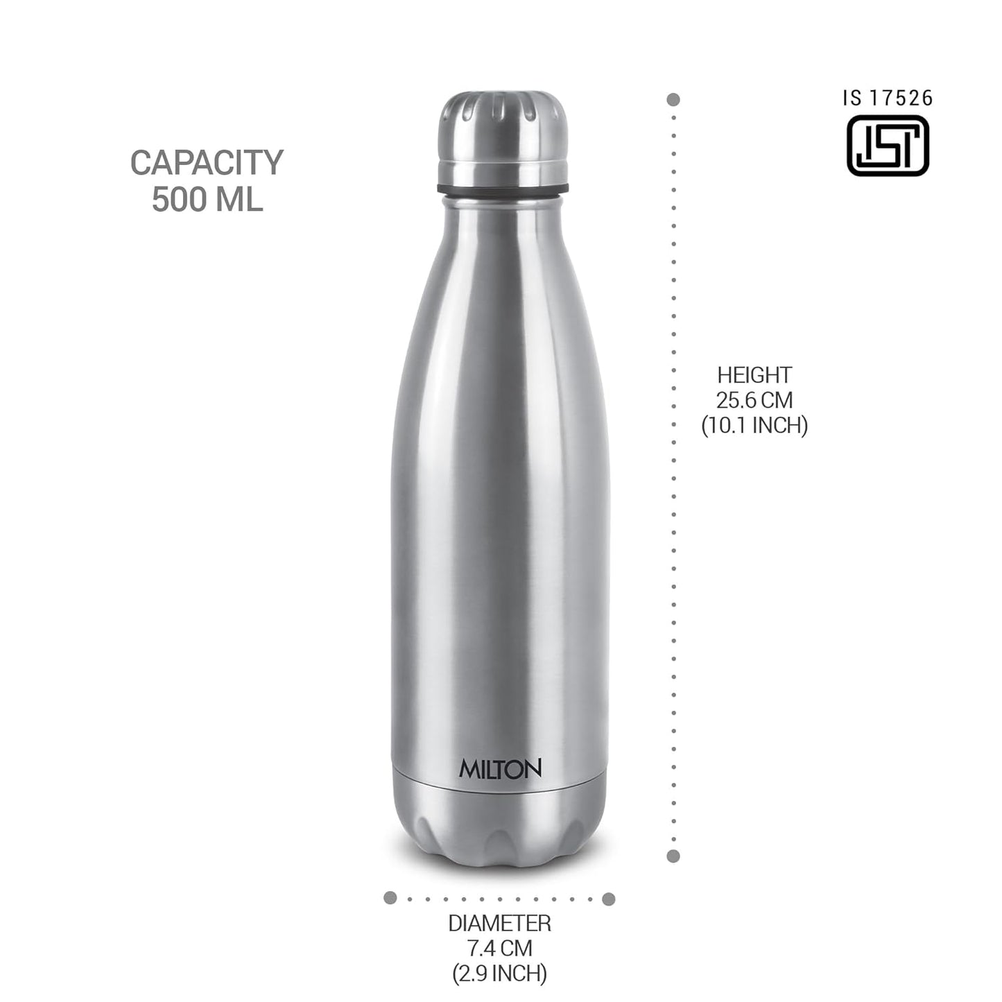 Milton Duo DLX 500 Thermosteel 24 Hours Hot and Cold Water Bottle, 1 Piece, 500 ml, Silver | Leak Proof | Office Bottle | Gym | Home | Kitchen | Hiking | Trekking | Travel Bottle