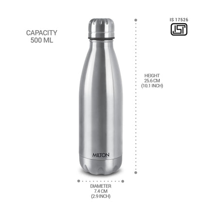 Milton Duo DLX 500 Thermosteel 24 Hours Hot and Cold Water Bottle, 1 Piece, 500 ml, Silver | Leak Proof | Office Bottle | Gym | Home | Kitchen | Hiking | Trekking | Travel Bottle