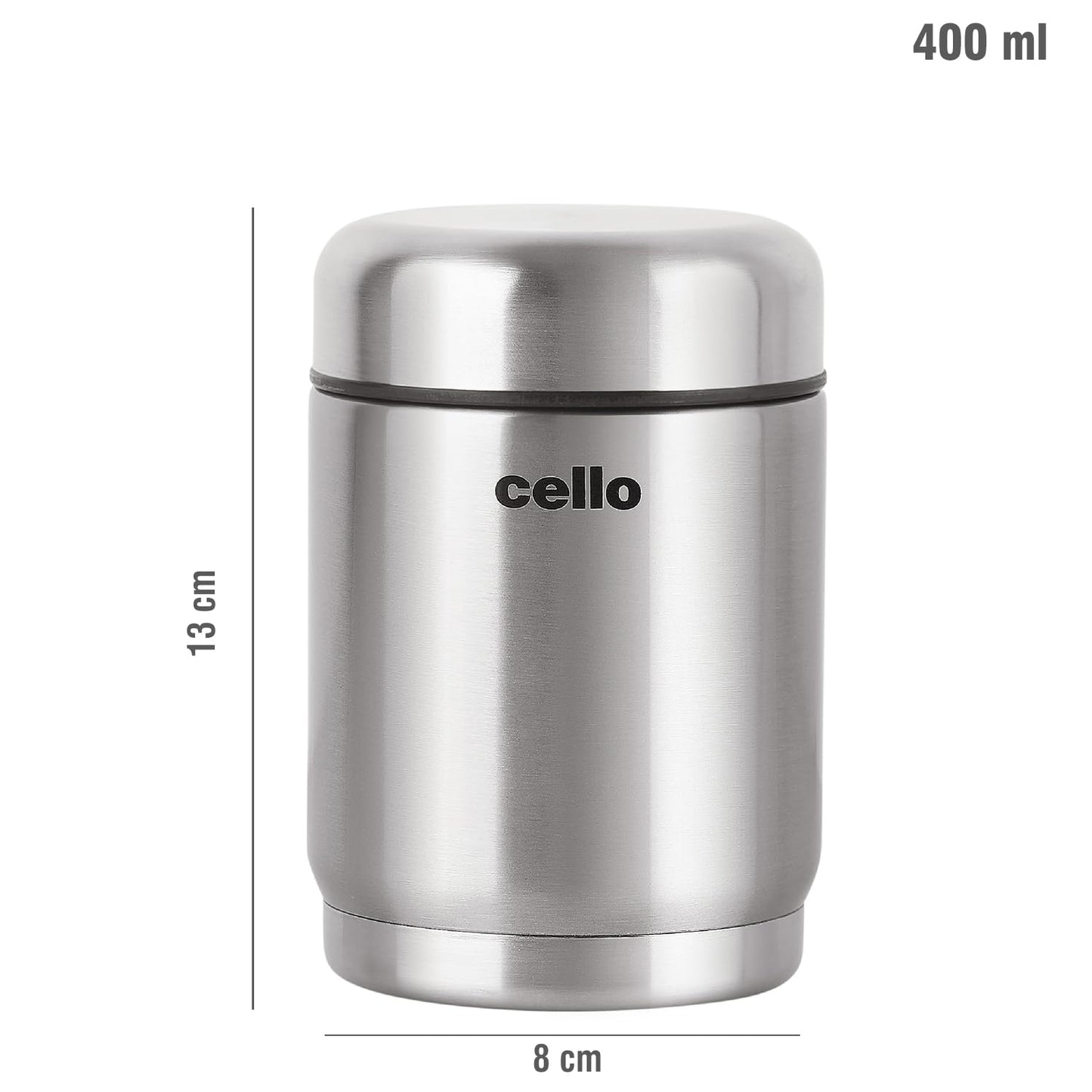 Cello Supee Vacuum Insulated Flask 400ml, Silver | Double Walled | Keeps Food Hot & Cold for Long Hours | Thermos with Airtight Screw Lid | Leakproof Soup Jar Thermos for Office, College & Travelling