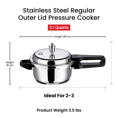 Vinod 18/8 Stainless Steel Outer Lid Pressure Cooker 2 Litre | Sandwich Bottom | ISI & CE Certified | Induction and Gas Stove Compatible | 2 Year Warranty | Silver