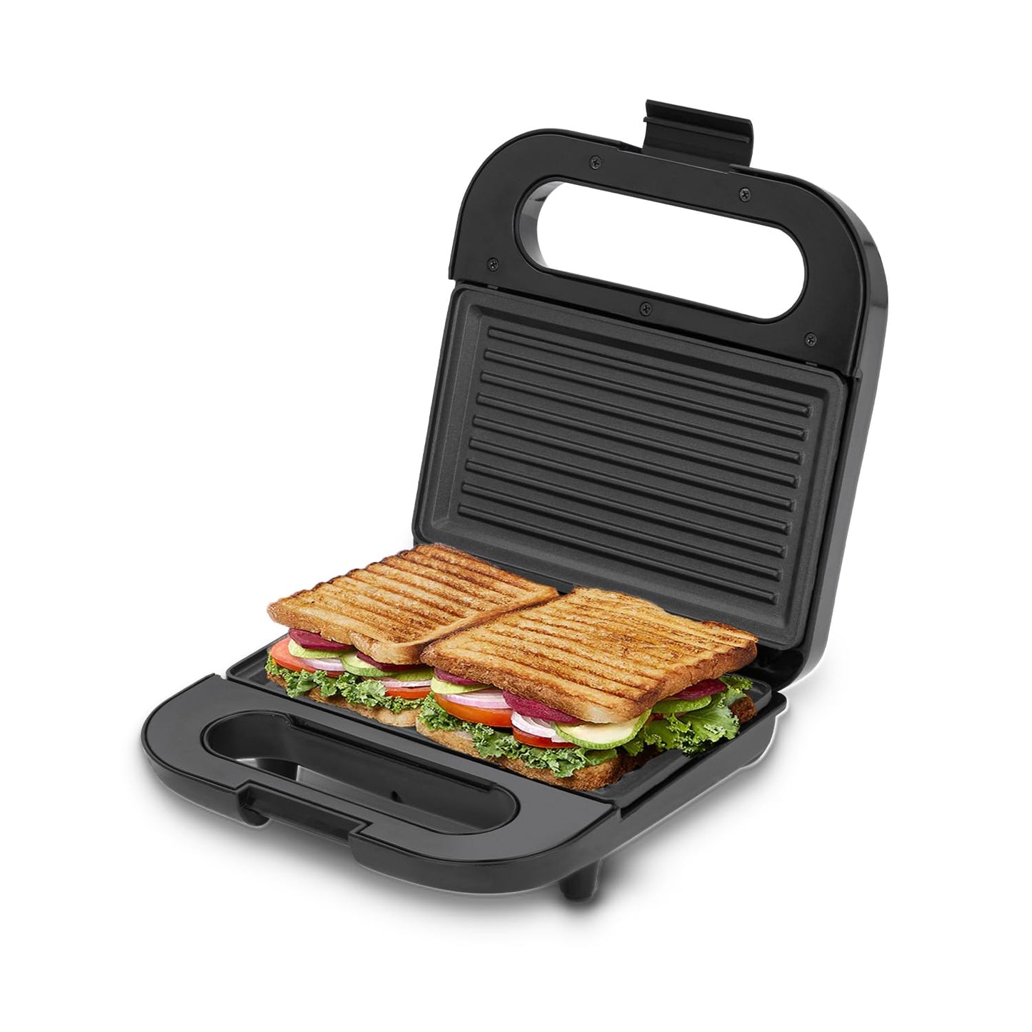 Bajaj SWX 6 800-Watt 2-Slice Sandwich Griller | Non-Stick Coated Plates for Easy-to-Clean | Upright Compact Storage | Buckle Clips Lock | 2 Years Warranty | Black