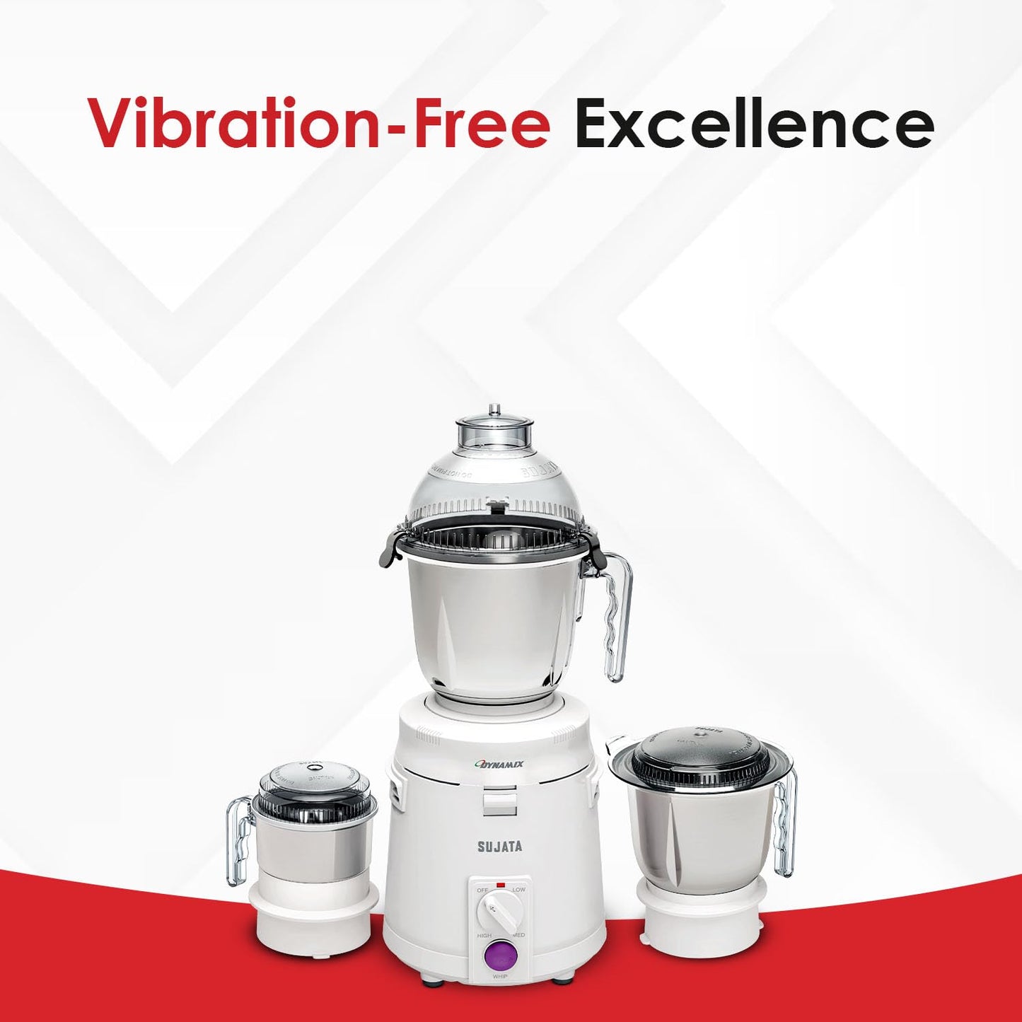 Sujata Dynamix 900 Watts Mixer Grinder | 22000 Rotations Per Min | 90 Minutes Continuous Running | 3 Versatile Jars 1500 ml, 1000 ml and 400 ml