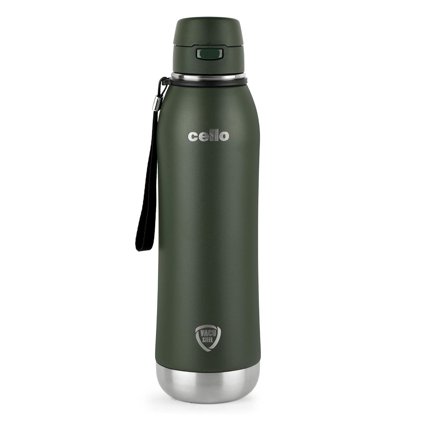 Cello Duro Ace Steel Vacuum Insulated Water Bottle 900ml, Green | Hot and Cold Thermal Flask with Screw Lid | Double Walled Scratch Resistant DTP Coating Flask Bottle