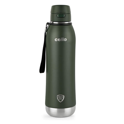 Cello Duro Ace Steel Vacuum Insulated Water Bottle 900ml, Green | Hot and Cold Thermal Flask with Screw Lid | Double Walled Scratch Resistant DTP Coating Flask Bottle