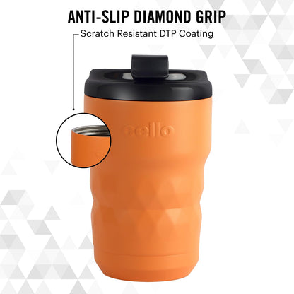 Cello Latte Coffee Stainless Steel Double Wall Insulation Flask | Flip-Top Lid & Wide-Mouth Opening | Leak-Proof and Spill-Resistant | 350, Orange