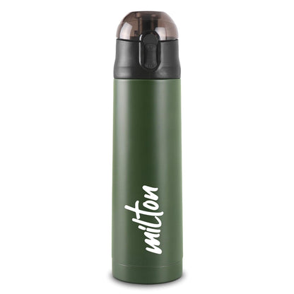 Milton New Crown 900 Thermosteel Water Bottle 750 ml with One Touch Safety Lock, 24 Hours Hot and Cold, Leak Proof Lid, ISI Certified I Vacuum Insulated I for Office, Gym, School I Green