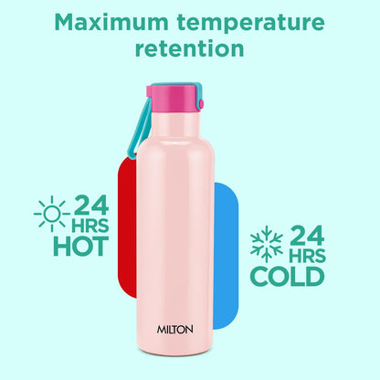 Milton Felice 700 Thermosteel Water Bottle 550 ml, 24 Hr Hot and Cold I Leak Proof Lid, ISI Certified I Vacuum Insulated I for Office, Gym, School I Pink