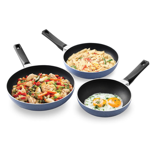 Hawkins Quik Frying Pan Set, Kitchen Gift Pack, 3 Piece Set of 20cm, 23cm and 25cm Fry Pans, Grey (IQFS)