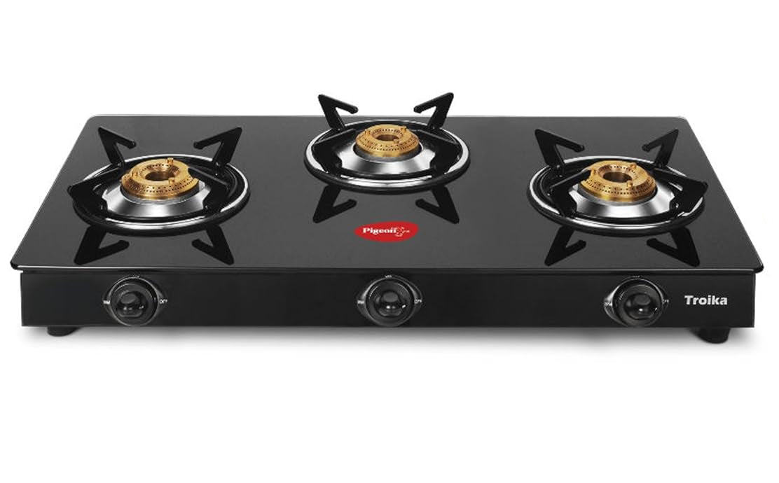 Pigeon Troika 3 Burner Glasstop Gas Stove, LPG/PNG