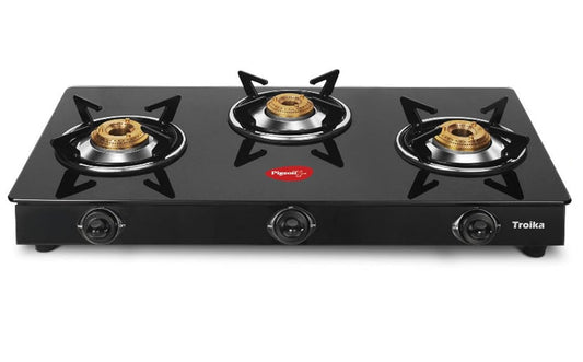 Pigeon Troika 3 Burner Glasstop Gas Stove, LPG/PNG