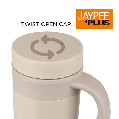 Jaypee Plus Handy Coffee Mug, Stainless Steel Insulated Travel Mug,Vacuum Insulation Cup for hot Tea,Cold Tea & Soup 400 ml, Ivory