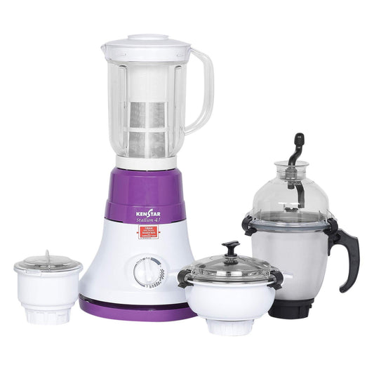 KENSTAR STALLION 4J 600-WATT MIXER GRINGER WITH 4 JARS (WHITE & VIOLET)