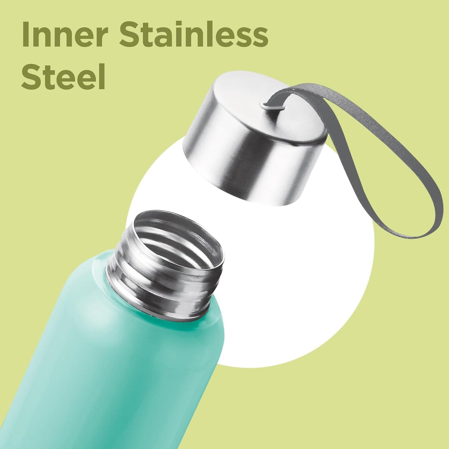 Milton Halo 900 Steel Thermoware, Inner Steel, PU Insulated, Leak Proof Water Bottle for School Kids, Office, Gym, Easy to Carry Strap, 600 ml, Aqua Green