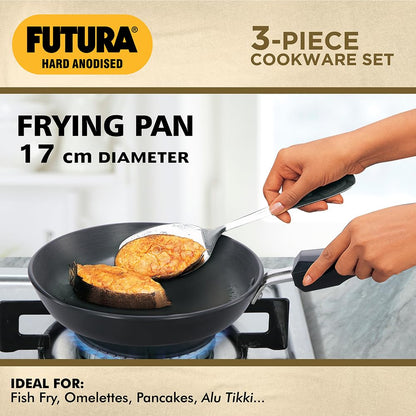 Hawkins Futura 3 Pieces Cookware Gift Set - Hard Anodised Tava, Frying Pan and Kadhai with Stainless Steel Lid, Black (24HAGP)