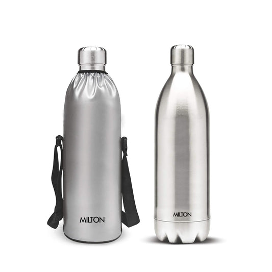 Milton Duo DLX 1800 Thermosteel Water Bottle 1.8 Litre, 24 Hr Hot and Cold I Leak Proof Lid, ISI Certified I Vacuum Insulated I for Office, Gym, School I Silver