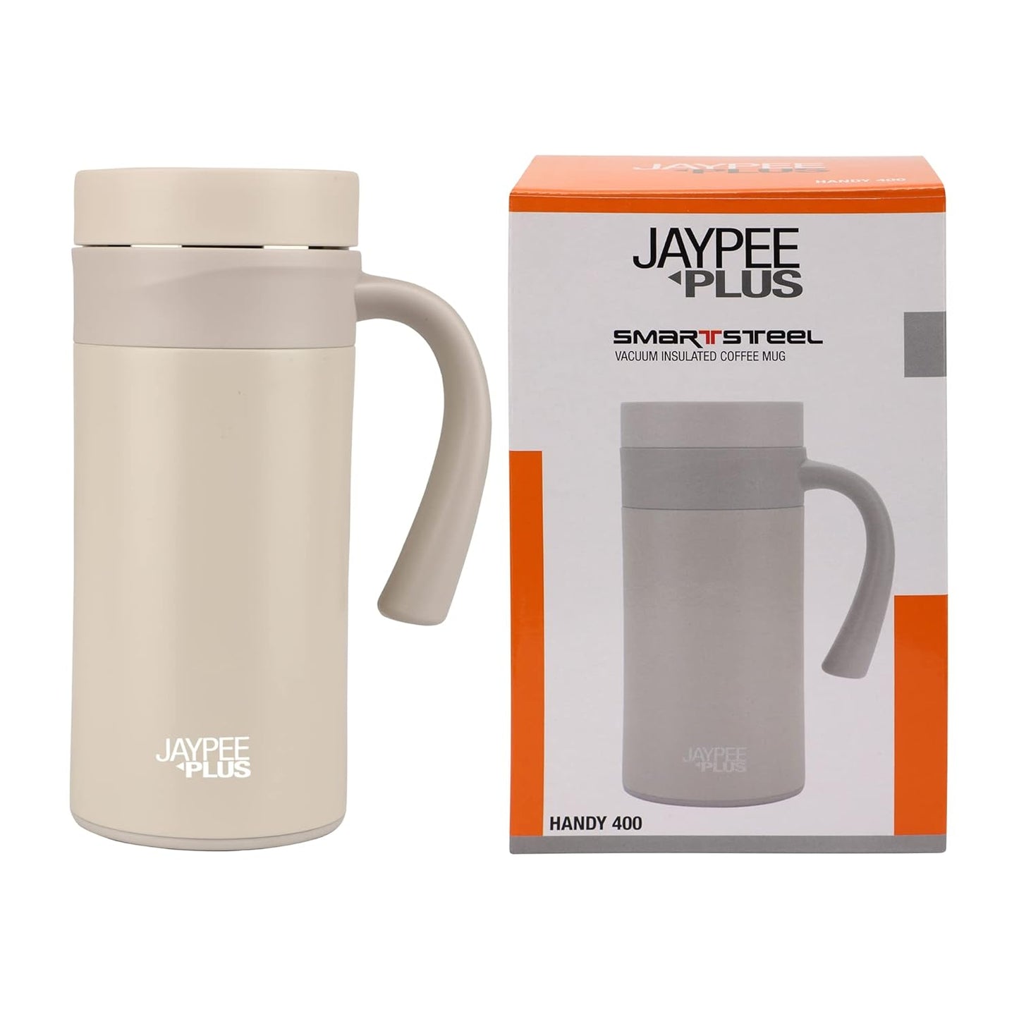 Jaypee Plus Handy Coffee Mug, Stainless Steel Insulated Travel Mug,Vacuum Insulation Cup for hot Tea,Cold Tea & Soup 400 ml, Ivory