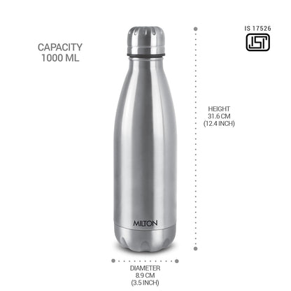 Milton Duo DLX 1000 Thermosteel 24 Hours Hot and Cold Water Bottle, 1 Litre, Silver