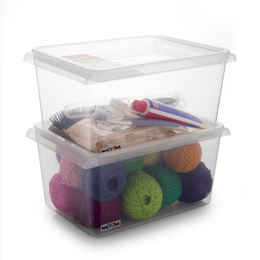 Nayasa Stack N Store Set Of 2 | 5 Ltrs | Plastic Storage Boxes With Lid | Side Handle | Stackable Boxes | Can Be Used For Multipurpose Storage | Strong And Durable Quality | Clear
