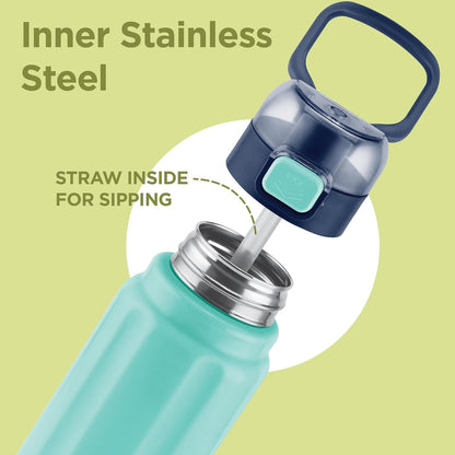 Milton Taurus 900 Steel Thermoware, Inner Stainless Steel, Cold PU Insulated, Leak Proof Water Bottle for School Kids, Office, Gym, Easy to Carry Handle, 665 ml, Light Blue