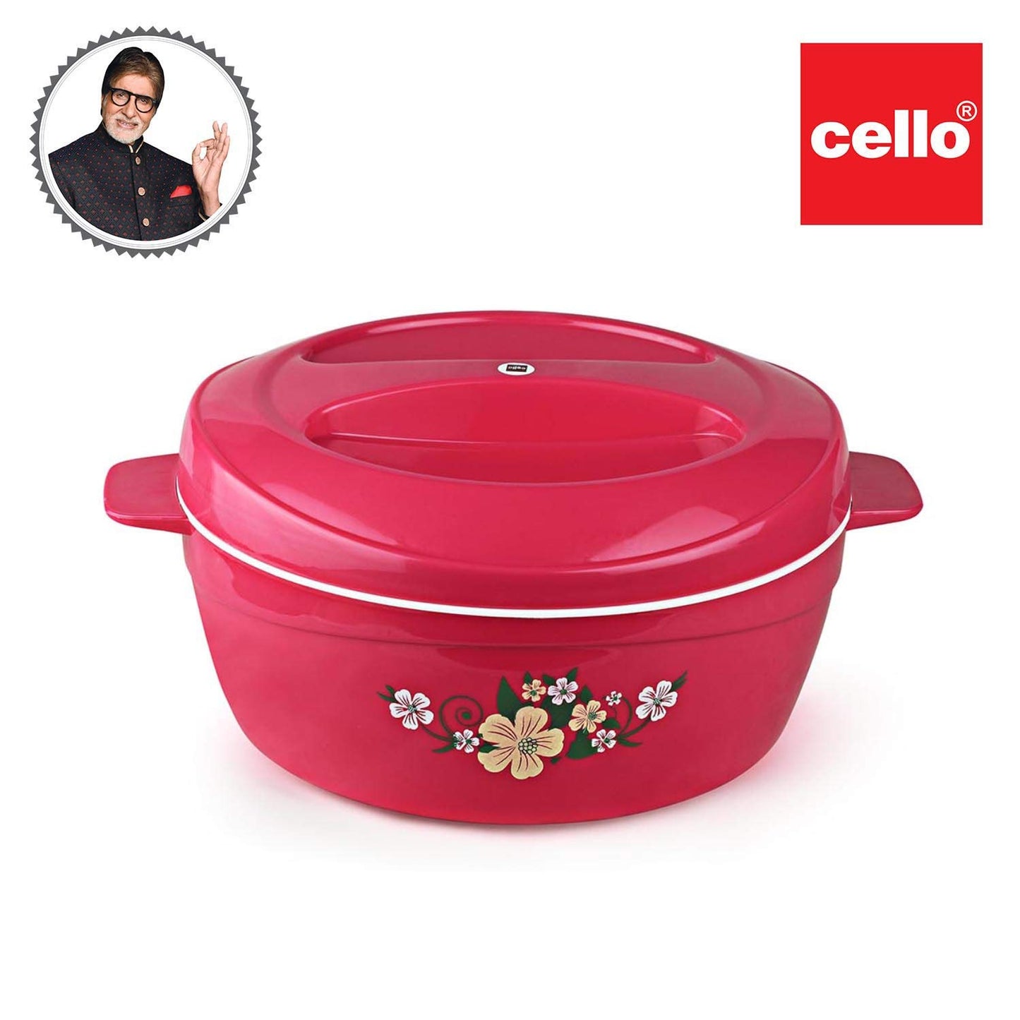 Cello Roti Plus Plastic Floral Casserole with Lid | Locks in the cold & heat for long | Casserole with drip tray | Easy grip lid to open and close | 1.5 L, Pink