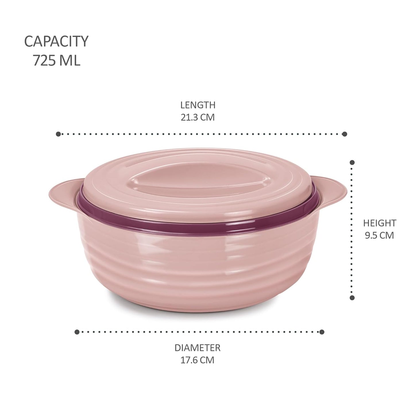 MILTON Aspire 1000 Inner Stainless Steel Casserole, 725 ml, Cherry Pink | Double Walled| PU Insulated | Hot & Cold