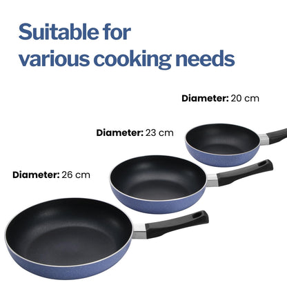 Hawkins Quik Frying Pan Set, Kitchen Gift Pack, 3 Piece Set of 20cm, 23cm and 25cm Fry Pans, Grey (IQFS)