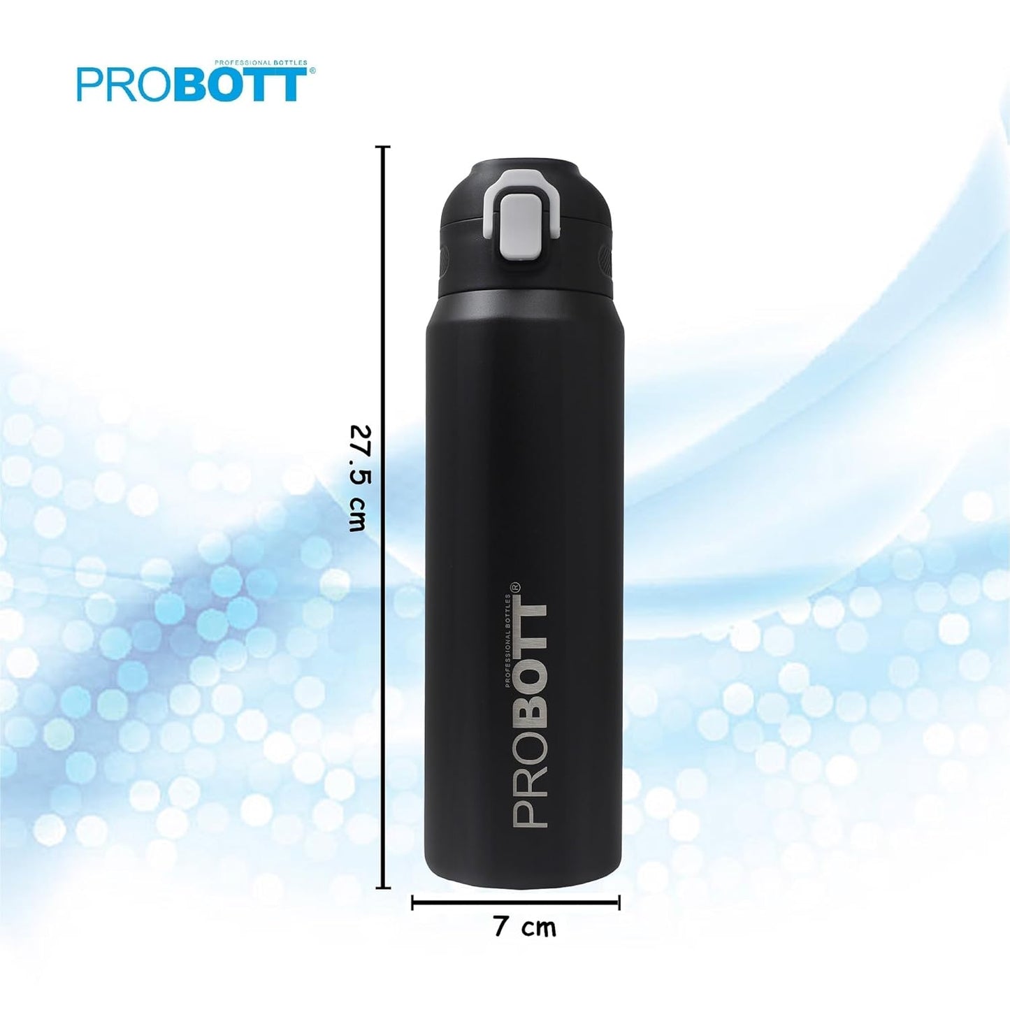 Probott Trek 800ml Thermoses Vacuum Insulated Flask Sipper Bottle, Stainless Steel Water Bottles, Black | Flip Top Cap | Hot and Cold | Leak Proof | Wide Mouth | Water, Tea, Coffee, Gym, Travel