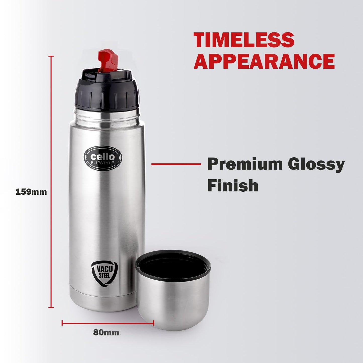 Cello Flipstyle Thermosteel Water Bottle with Jacket 500ml, Silver | 24 Hours Hot and Cold | Double Walled | Vacuum Insulated Flip Lid Flask Bottle | Perfect for Water, Tea, Coffee & Cold Beverages