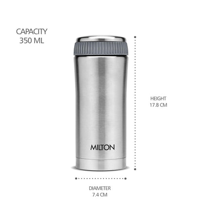 Milton Optima 350 Thermosteel Hot and Cold Flask, 340 ml, Silver | Vacuum Insulated | Rust Proof | Leak Proof | Tea | Coffee | Juice