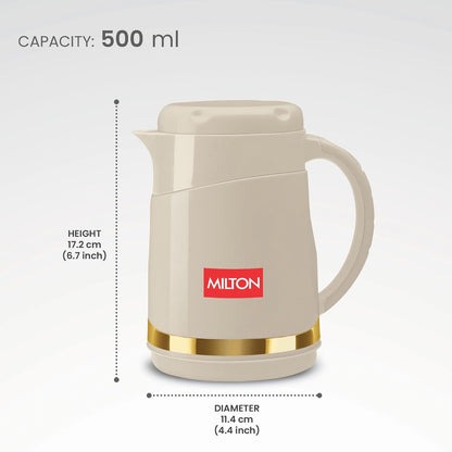 Milton Renova 500 Water Jug, PU Insulated Inner Stainless Steel Hot & Cold Jug, BPA Free, Leak Proof, 500 ml, Beige, Ideal for Tea, Coffee, Water, Hot Beverages