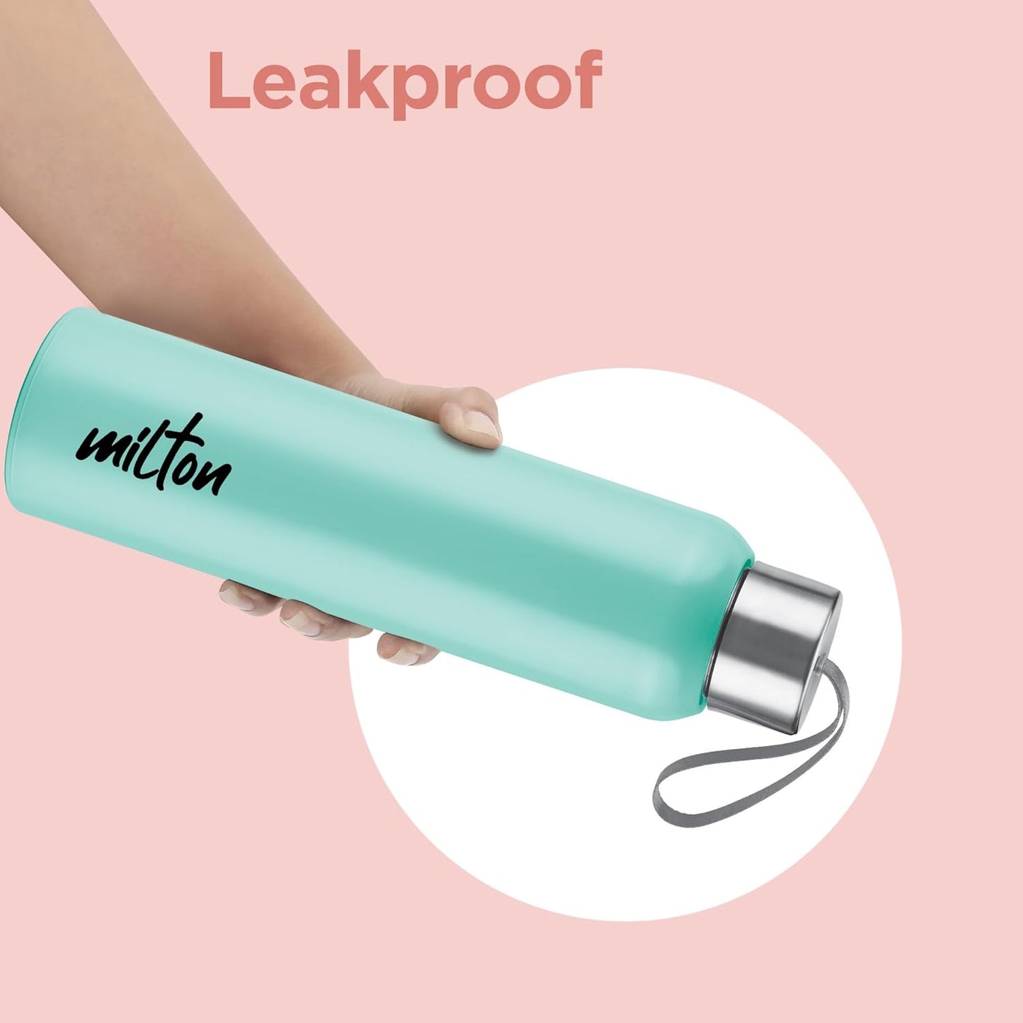 Milton Halo 900 Steel Thermoware, Inner Steel, PU Insulated, Leak Proof Water Bottle for School Kids, Office, Gym, Easy to Carry Strap, 600 ml, Aqua Green