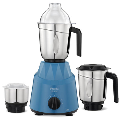 Preethi Plastic Crystal Mg224 Mixer Grinder, 500 Watt, Blue, 3 Jars, Vega W5 Motor With 5Yr Warranty